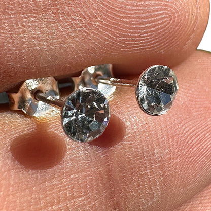 Crystal Stud Earrings 4mm Sterling Silver Clear Round Studs