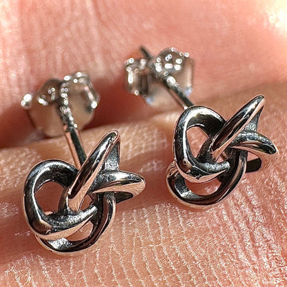 Knot Stud Earrings Sterling Silver 5.5mm Oxidized