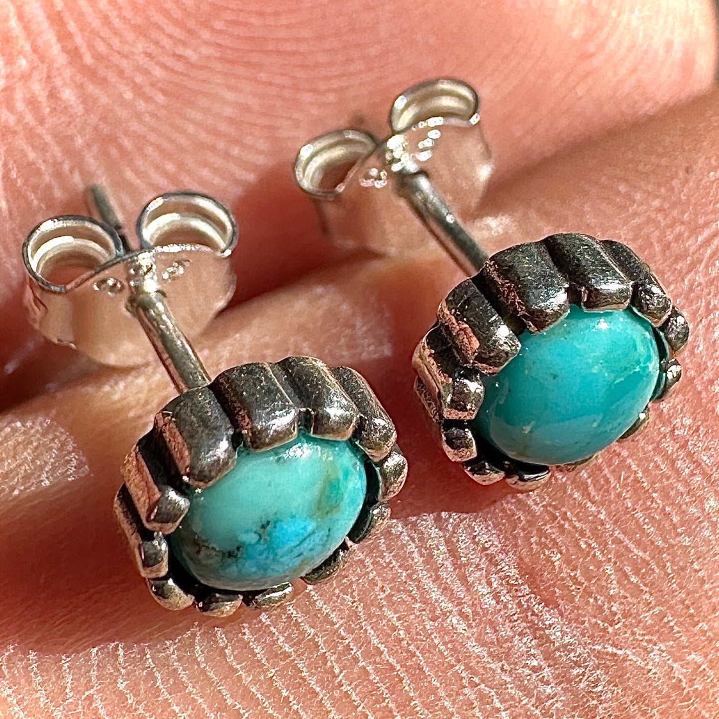 Turquoise Stud Earrings 7mm Sterling Silver