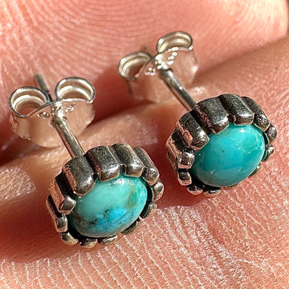 Turquoise Stud Earrings 7mm Sterling Silver