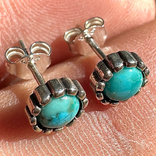 Turquoise Stud Earrings 7mm Sterling Silver