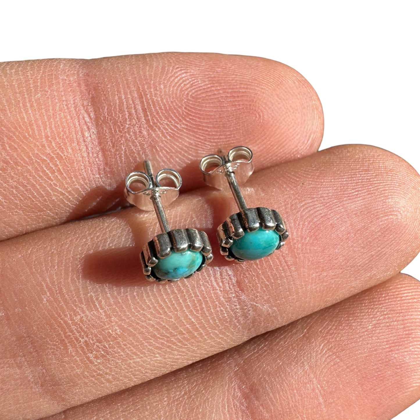 Turquoise Stud Earrings 7mm Sterling Silver