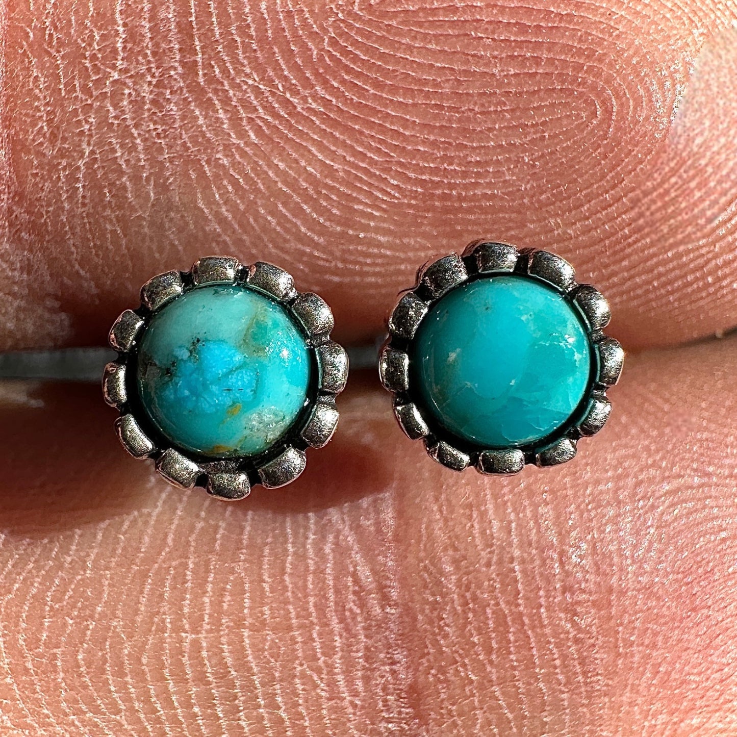 Turquoise Stud Earrings 7mm Sterling Silver
