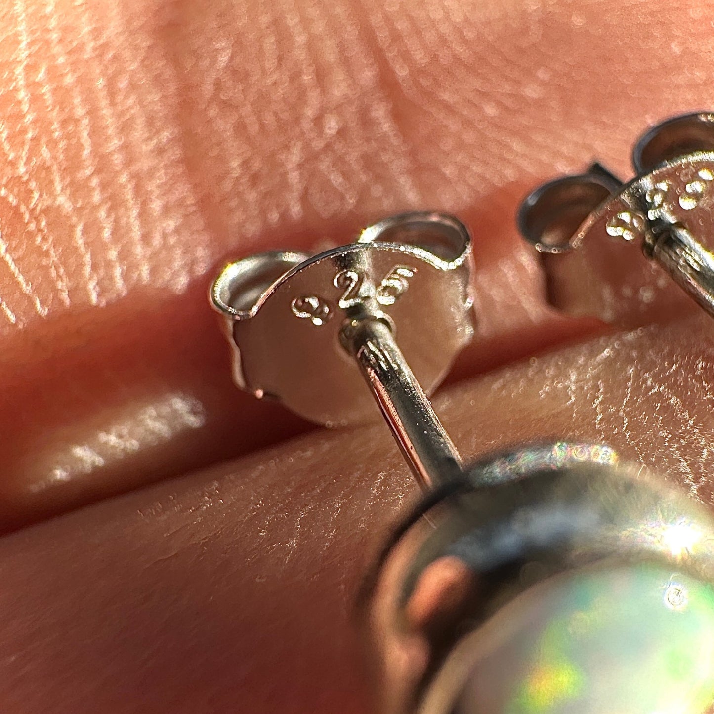 White Opal Stud Earrings 6mm Sterling Silver
