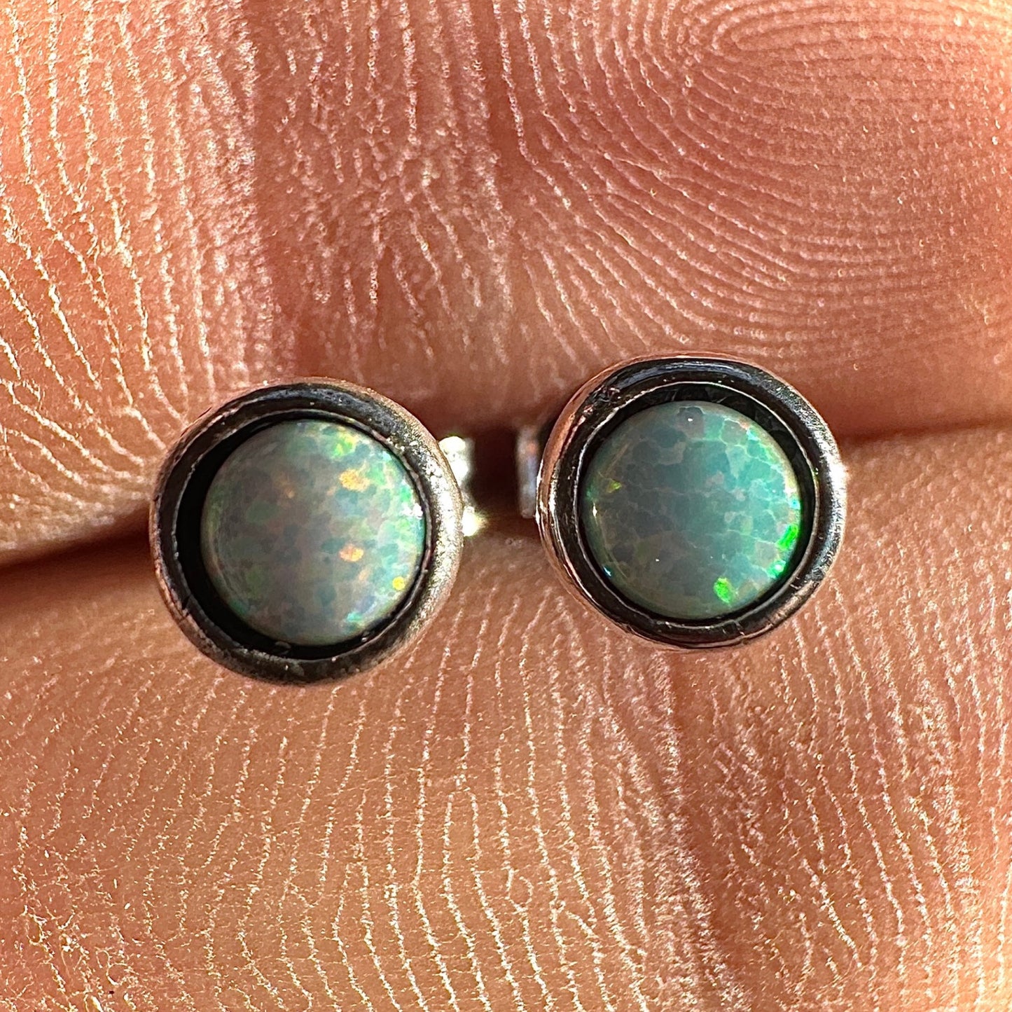 White Opal Stud Earrings 6mm Sterling Silver