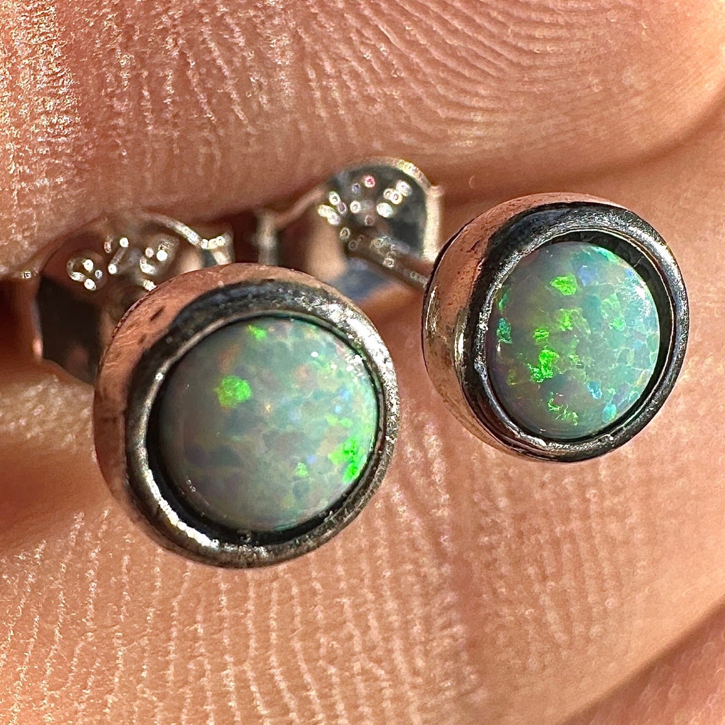 White Opal Stud Earrings 6mm Sterling Silver