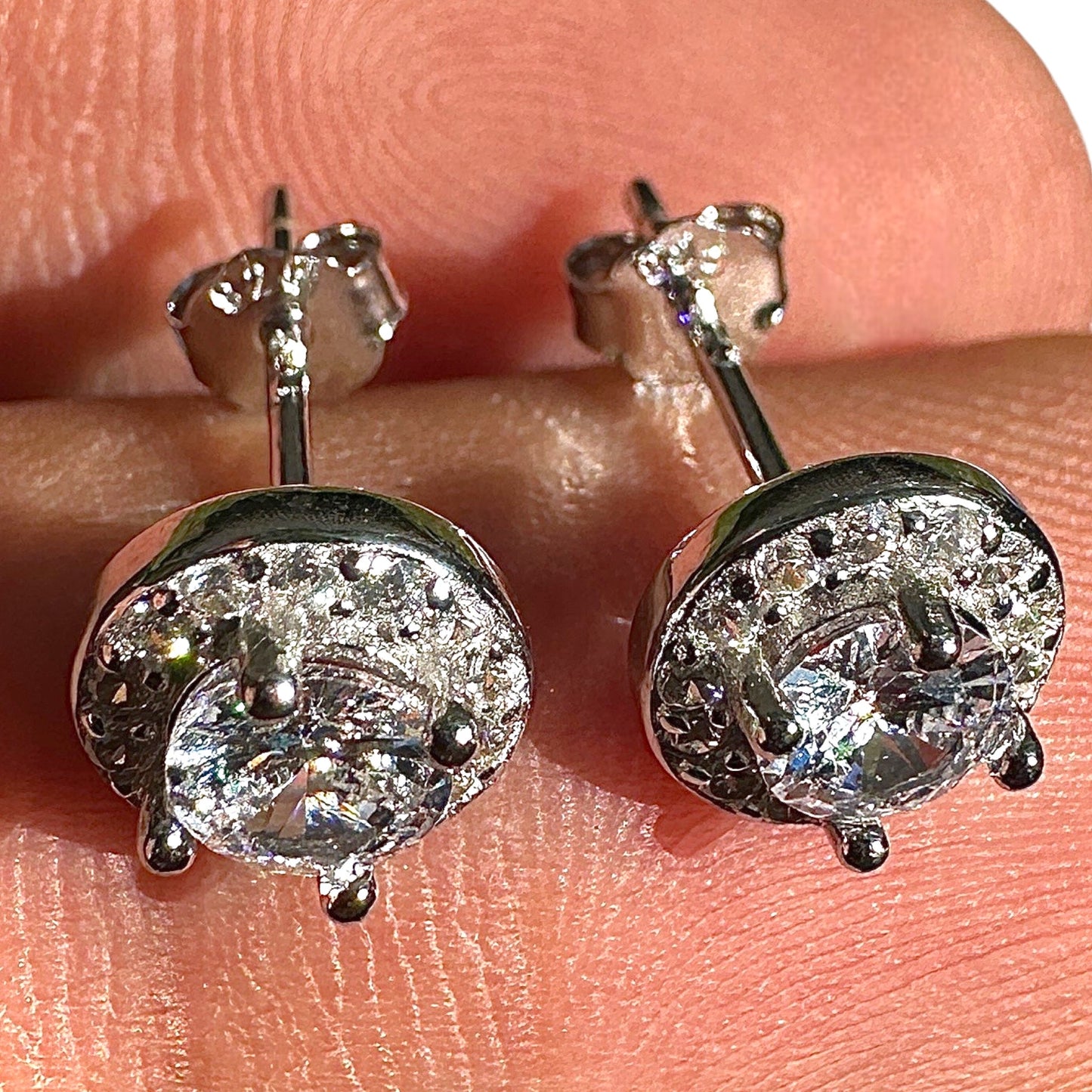 Silver Stud Earrings 8mm Clear CZ 925 Sterling Silver