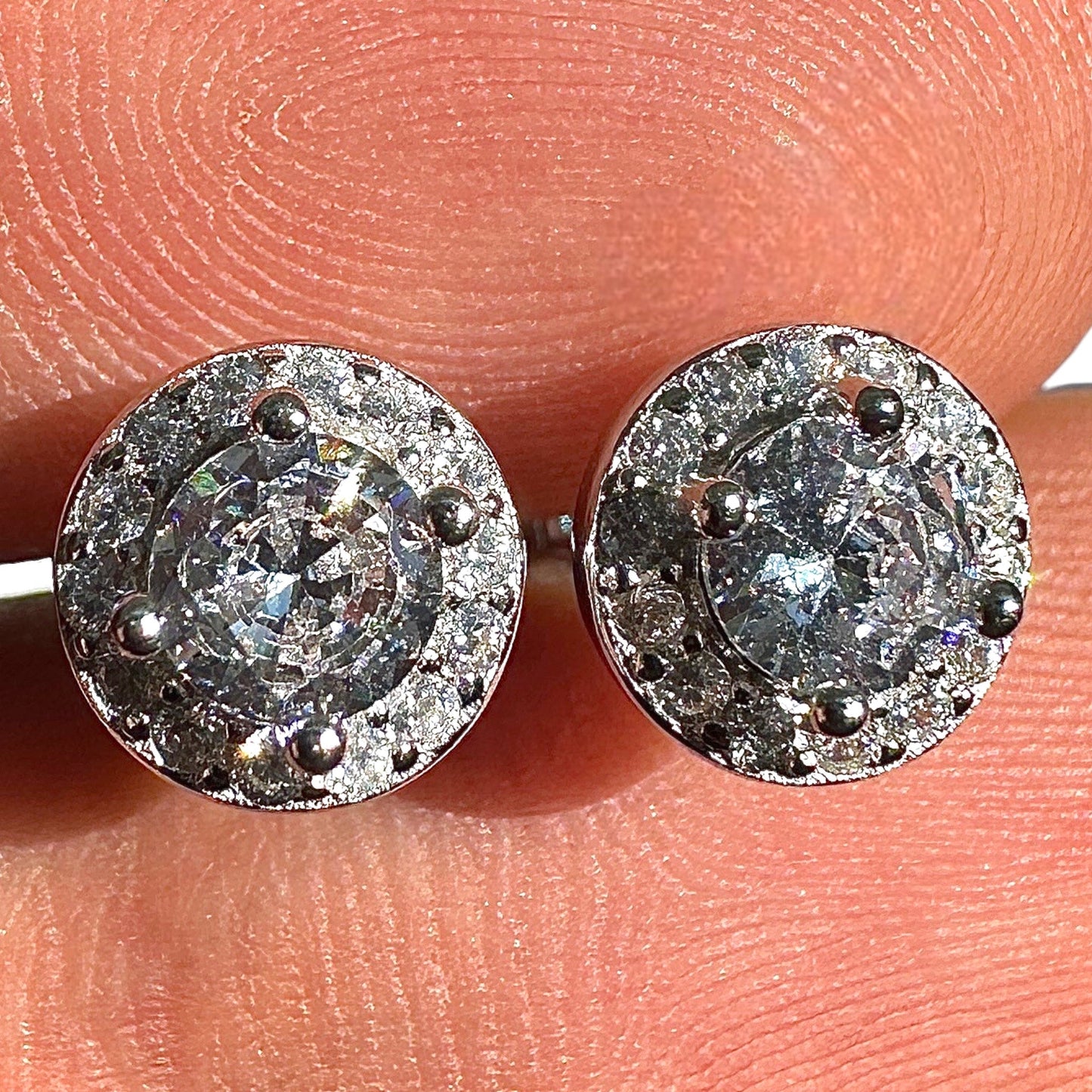 Silver Stud Earrings 8mm Clear CZ 925 Sterling Silver