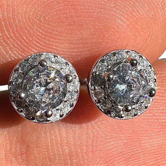 Silver Stud Earrings 8mm Clear CZ 925 Sterling Silver