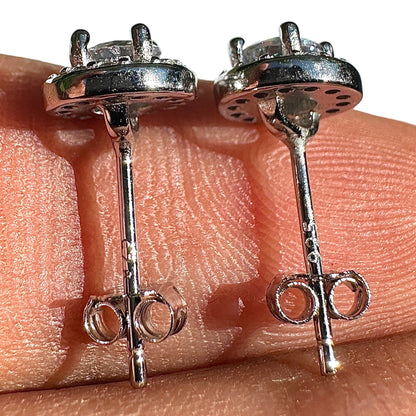 Silver Stud Earrings 8mm Clear CZ 925 Sterling Silver