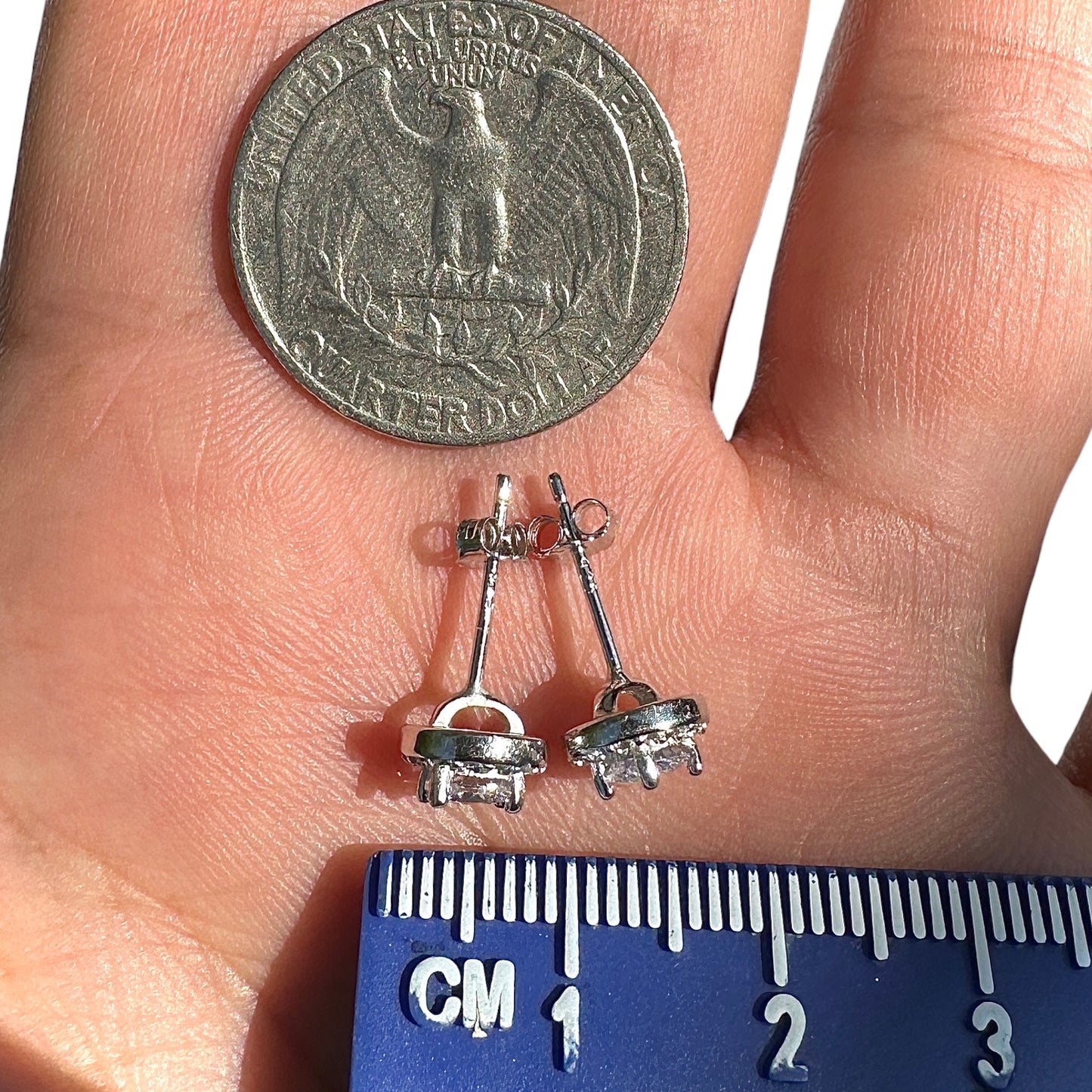 Silver Stud Earrings 8mm Clear CZ 925 Sterling Silver