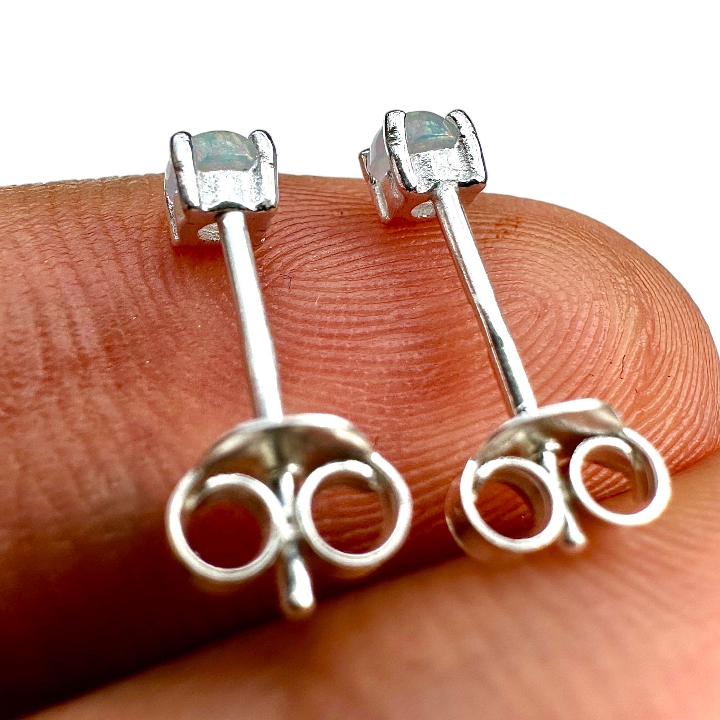 925 Sterling Silver Opal Stud Earrings 3mm Tiny Lab Opal Studs