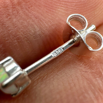 925 Sterling Silver Opal Stud Earrings 3mm Tiny Lab Opal Studs