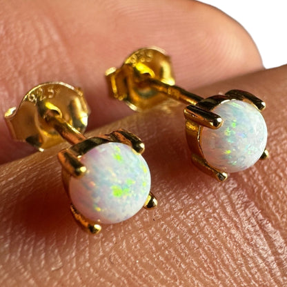 Gold Opal Stud Earrings 4mm 925 Sterling Silver Studs