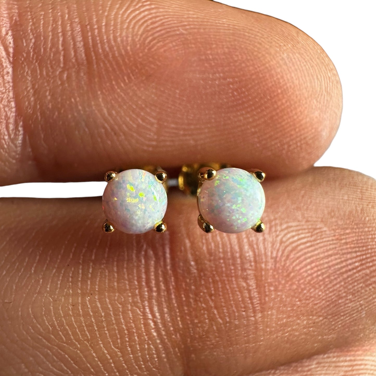 Gold Opal Stud Earrings 4mm 925 Sterling Silver Studs