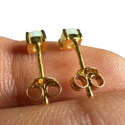 Gold Opal Stud Earrings 4mm 925 Sterling Silver Studs