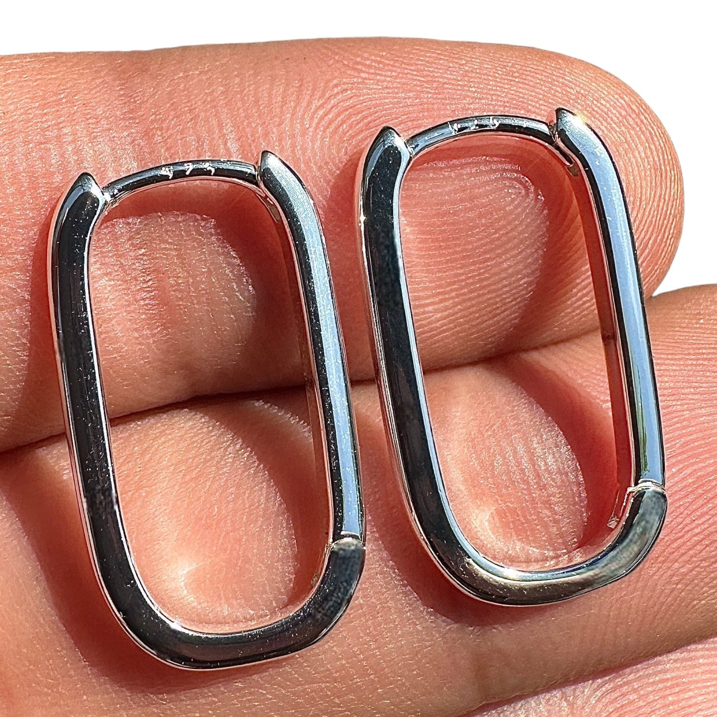 Sterling Silver Rectangle Hoop Earrings 13x23mm