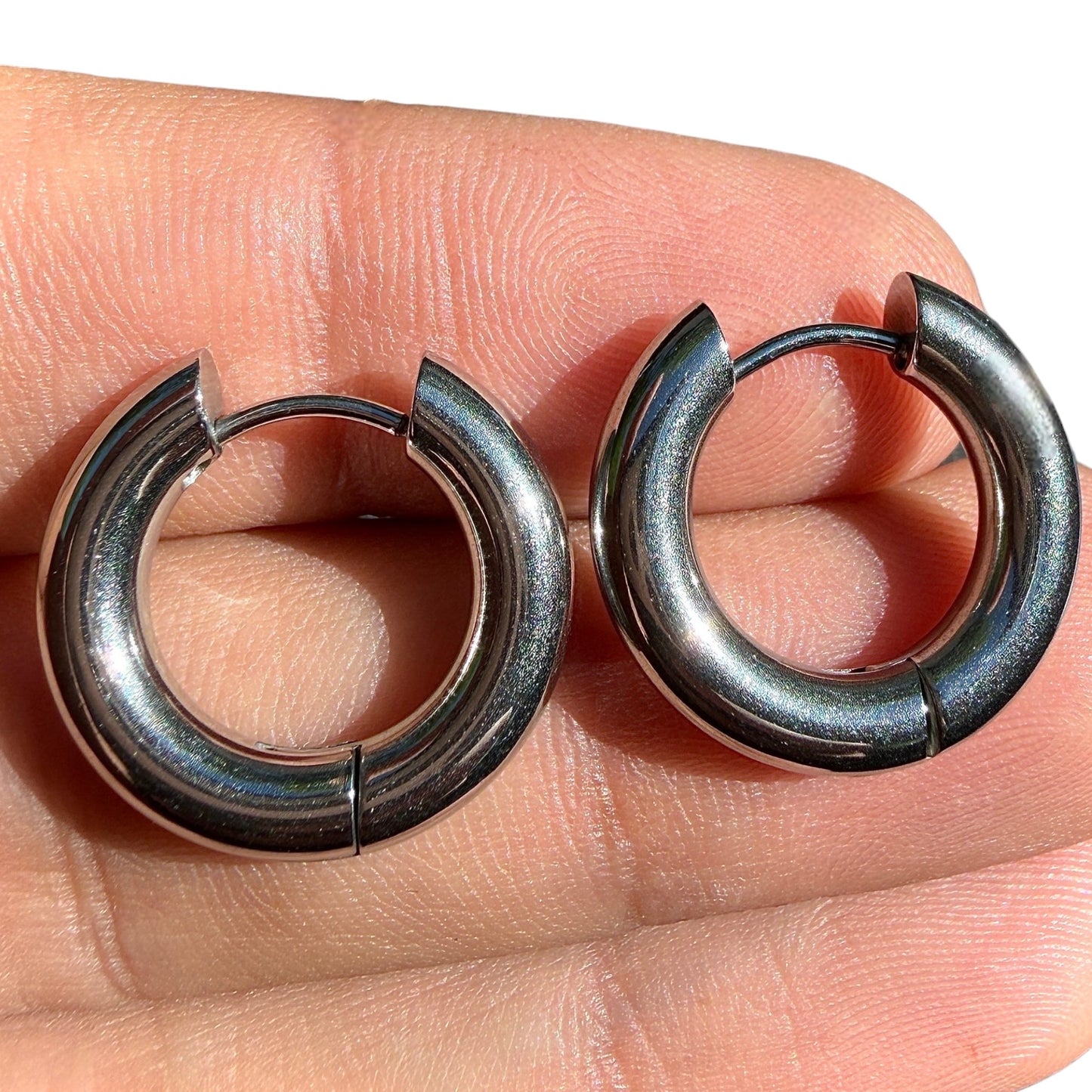 Silver Hoop Earrings 19mm Chunky Hinged Hoops