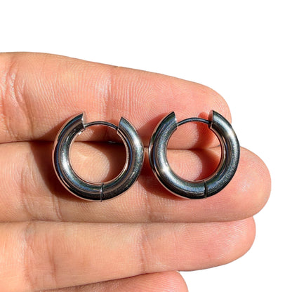 Silver Hoop Earrings 19mm Chunky Hinged Hoops