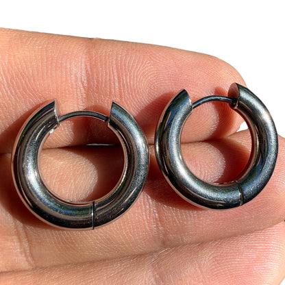 Silver Hoop Earrings 19mm Chunky Hinged Hoops