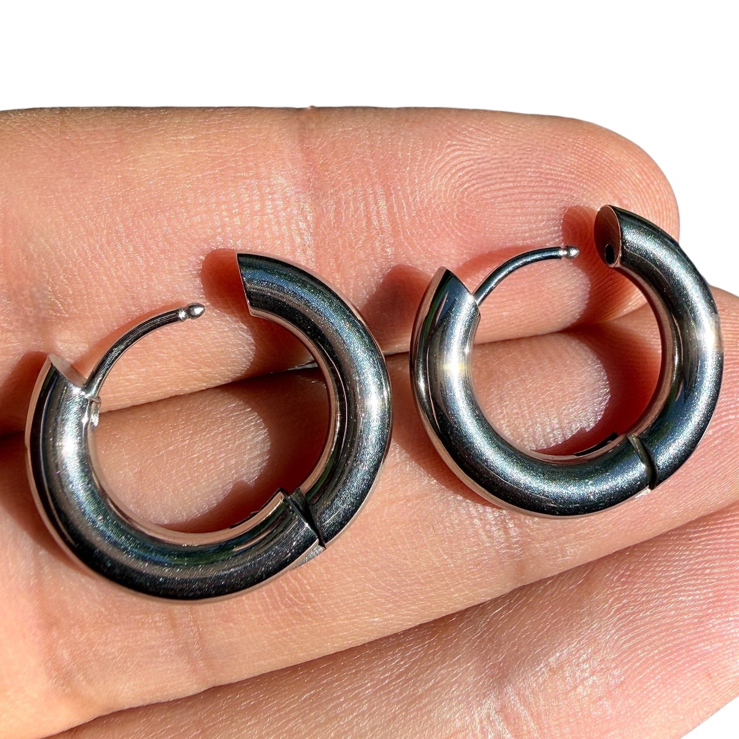 Silver Hoop Earrings 19mm Chunky Hinged Hoops