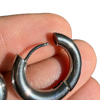 Silver Hoop Earrings 19mm Chunky Hinged Hoops