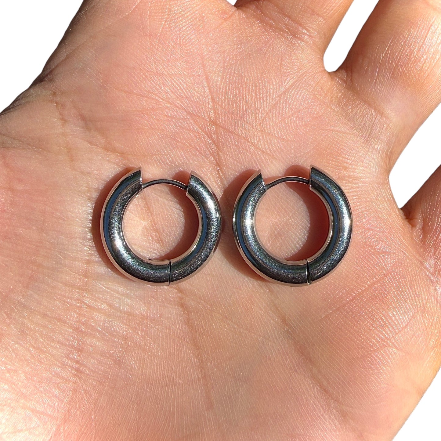 Silver Hoop Earrings 19mm Chunky Hinged Hoops