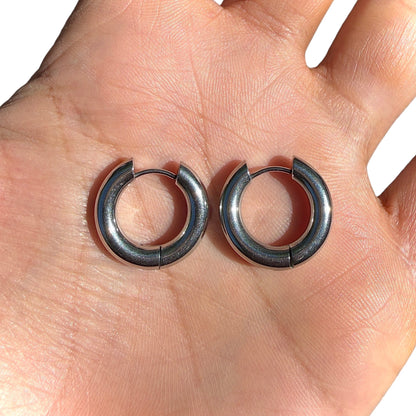 Silver Hoop Earrings 19mm Chunky Hinged Hoops