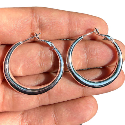 Sterling Silver Hoop Earrings 30mm 925 Lightweight Hinged Hoops