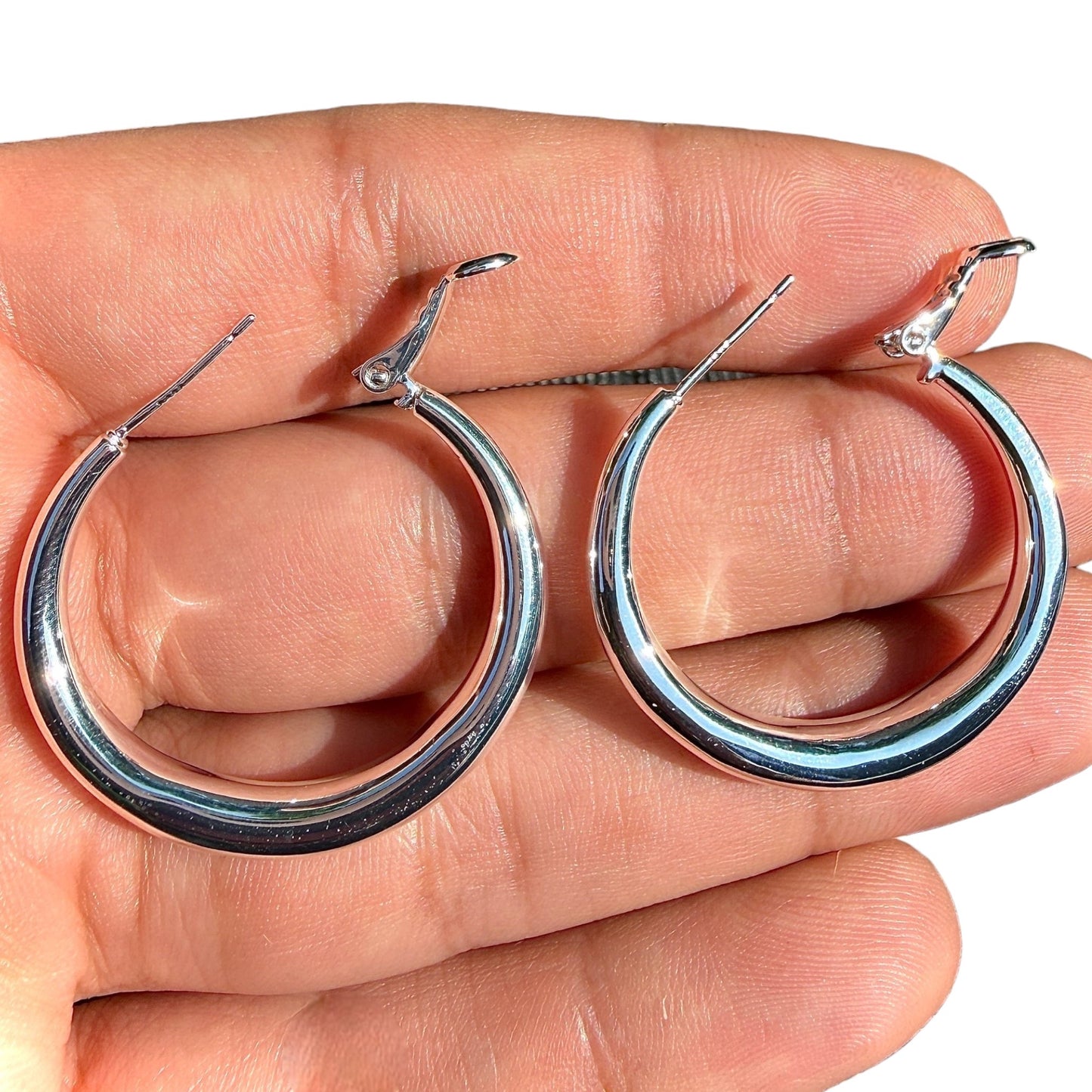 Sterling Silver Hoop Earrings 30mm 925 Lightweight Hinged Hoops