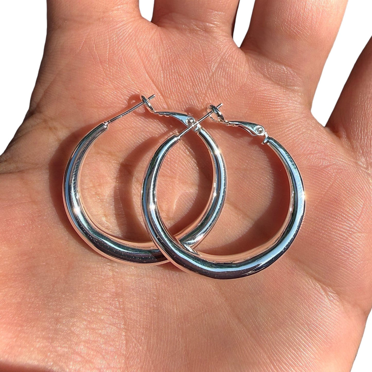 Sterling Silver Hoop Earrings 30mm 925 Lightweight Hinged Hoops