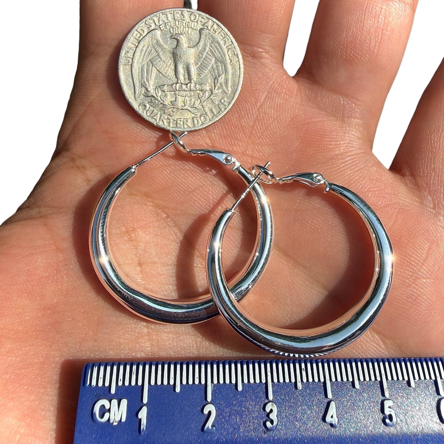Sterling Silver Hoop Earrings 30mm 925 Lightweight Hinged Hoops