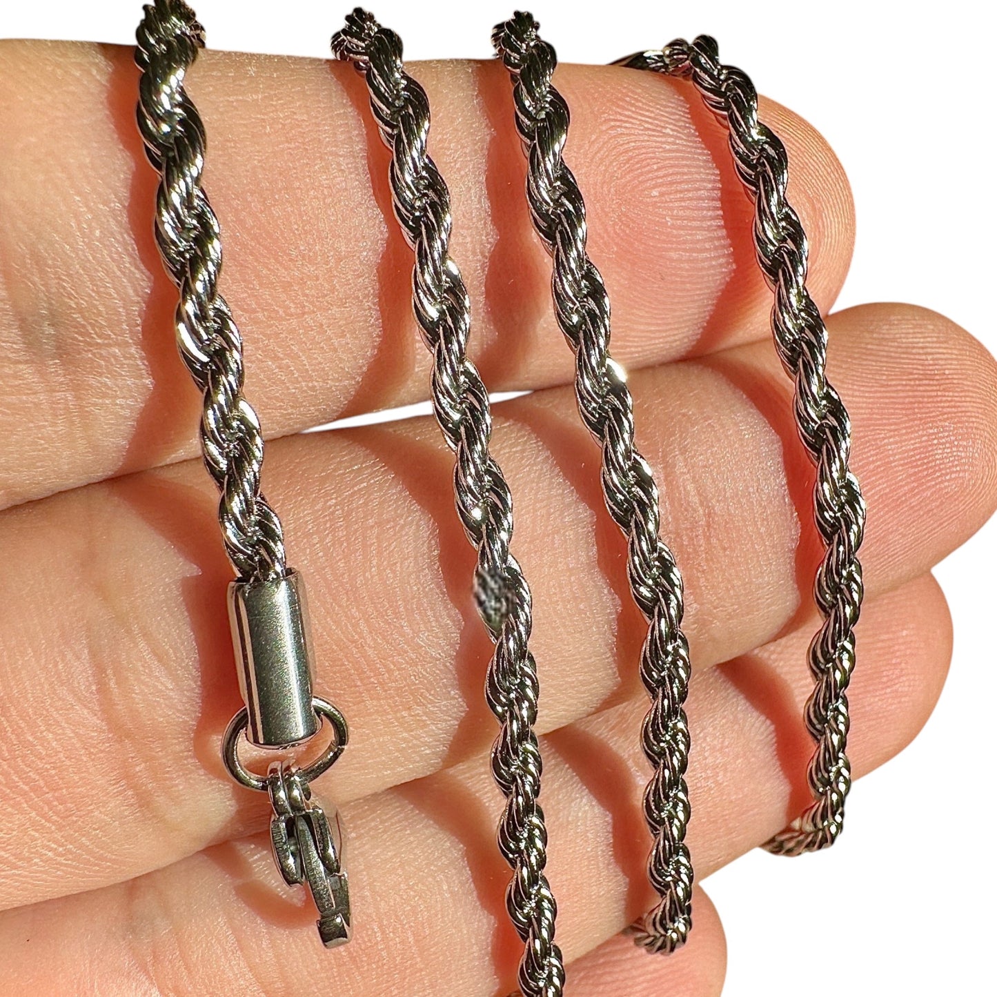 Silver Rope Chain Necklace 18 Inch 3mm Stainless Steel