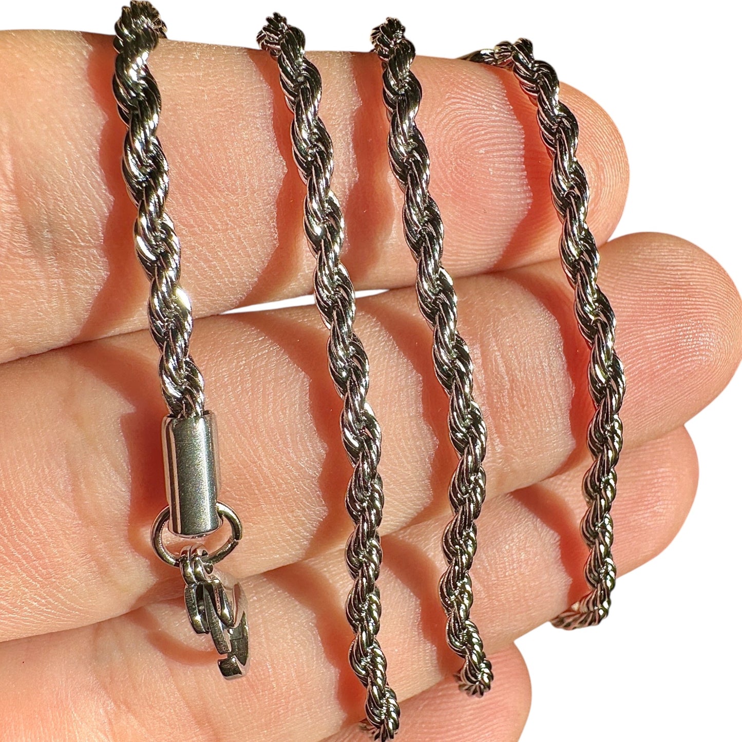 Silver Rope Chain Necklace 18 Inch 3mm Stainless Steel
