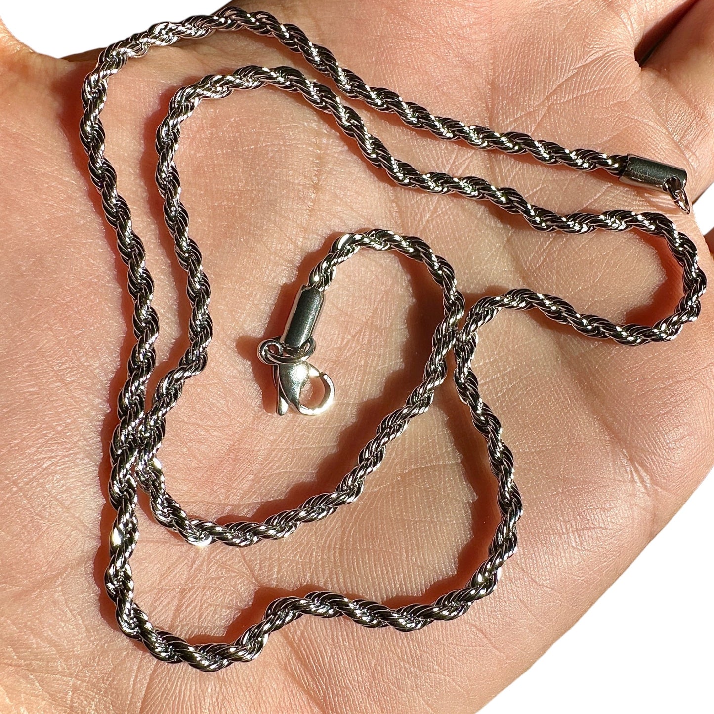 Silver Rope Chain Necklace 18 Inch 3mm Stainless Steel