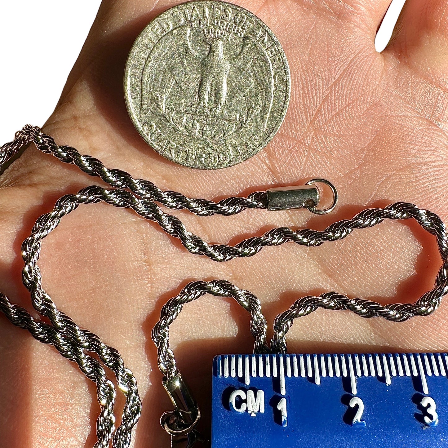 Silver Rope Chain Necklace 18 Inch 3mm Stainless Steel