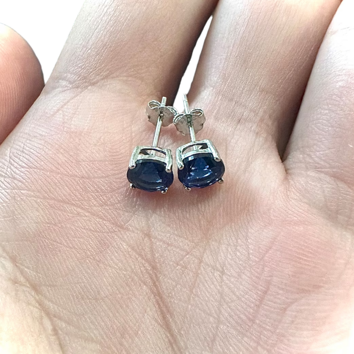 925 Sterling Silver Blue Sapphire Stud Earrings for Women 6MM - leoshopdeals