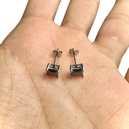 5mm Black CZ Stud Earrings — 925 Sterling Silver Square Princess Cut