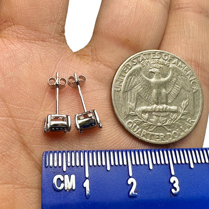 5mm Black CZ Stud Earrings — 925 Sterling Silver Square Princess Cut