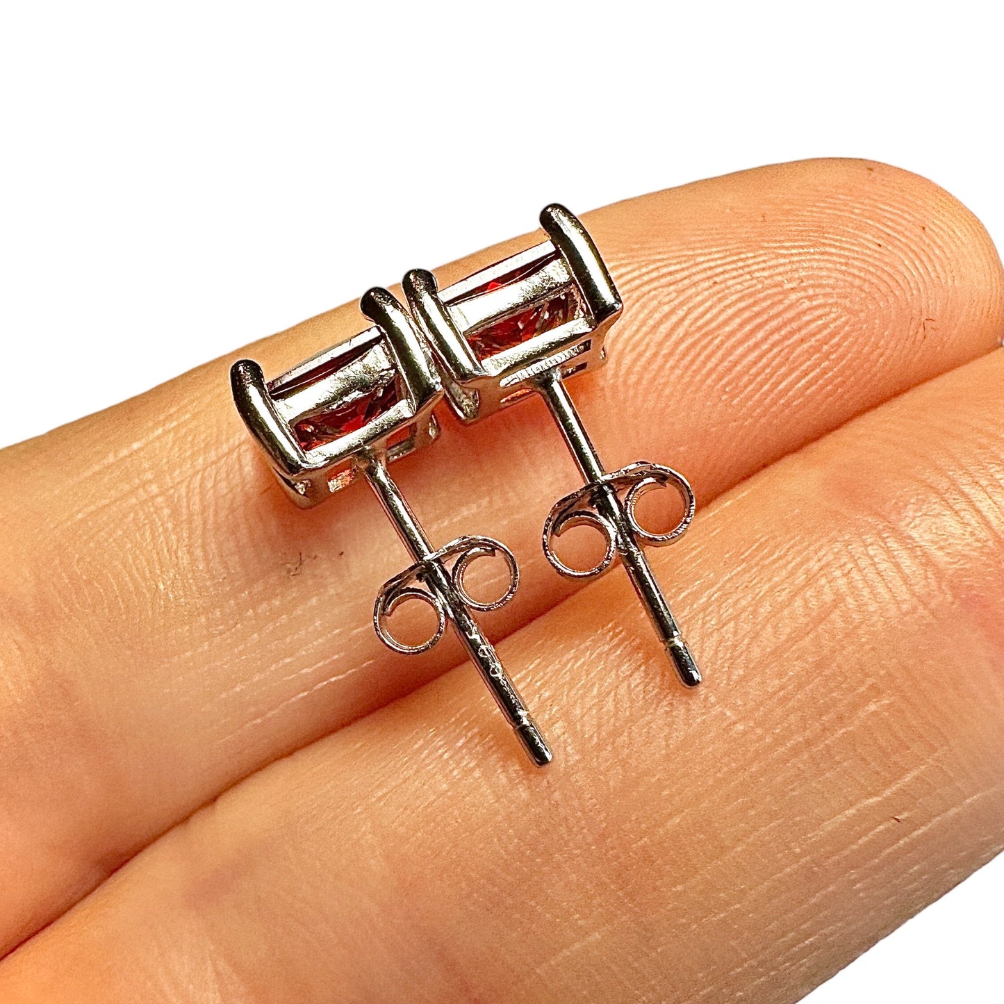 Garnet Stud Earrings 925 Sterling Silver — 5mm Square Princess Cut CZ