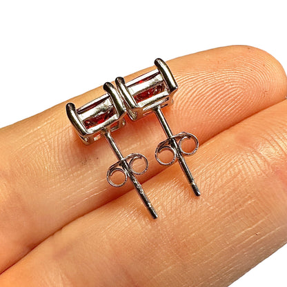 Garnet Stud Earrings 925 Sterling Silver — 5mm Square Princess Cut CZ