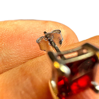Garnet Stud Earrings 925 Sterling Silver — 5mm Square Princess Cut CZ