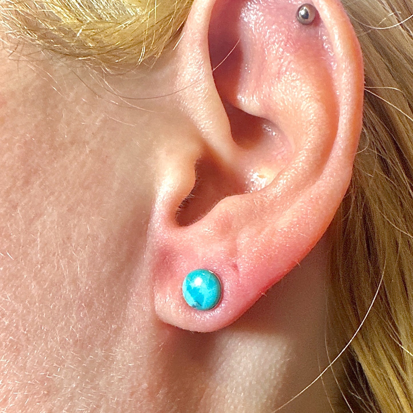 6mm Turquoise Stud Earrings — Genuine Turquoise 925 Sterling Silver