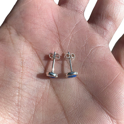 Blue Opal Stud Earrings 6mm Sterling Silver