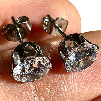 CZ Stud Earrings 7mm 316L Surgical Steel