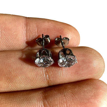 CZ Stud Earrings 7mm 316L Surgical Steel
