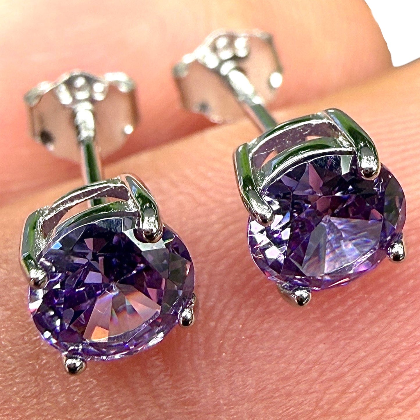 Amethyst Stud Earrings 5mm 925 Sterling Silver Round CZ