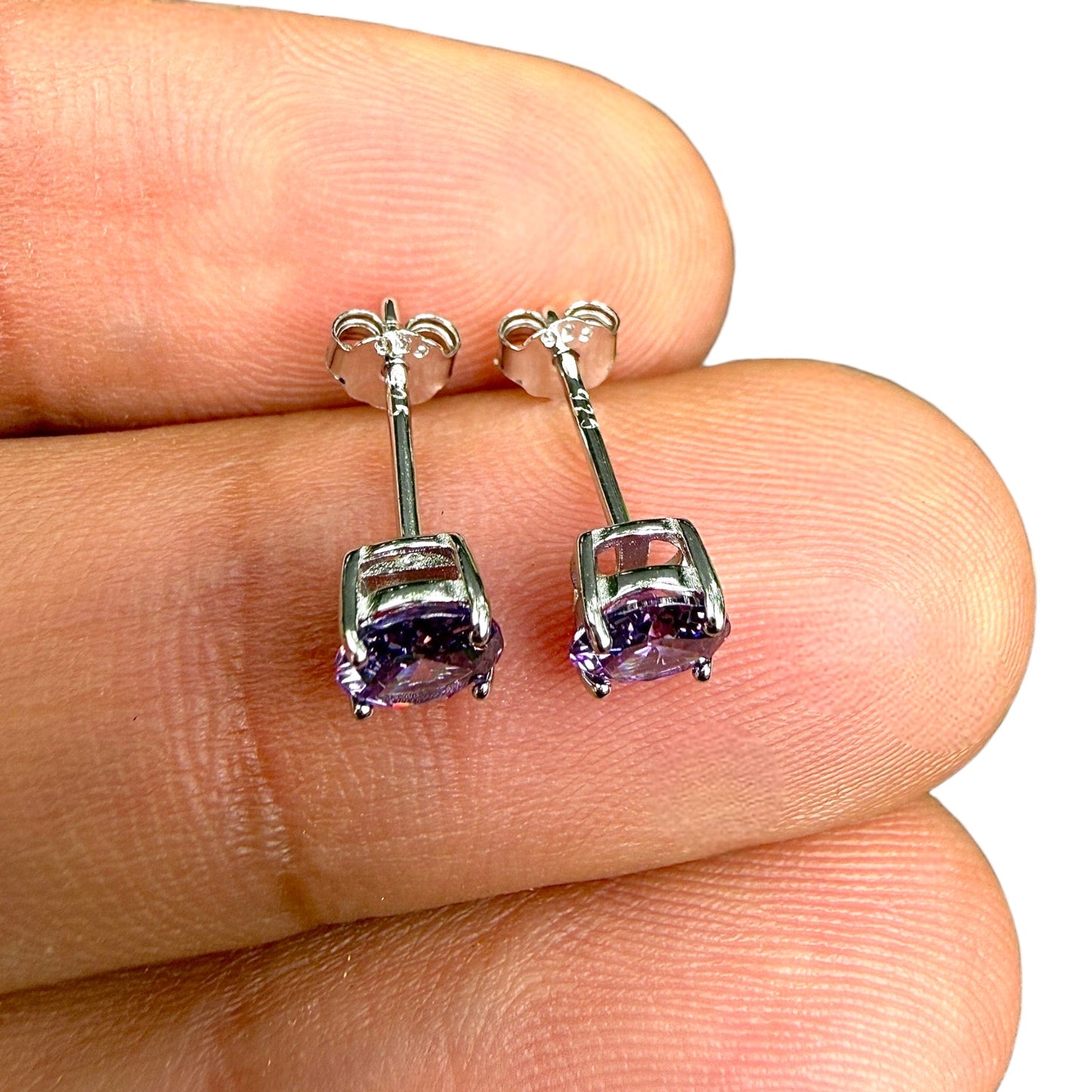 Amethyst Stud Earrings 5mm 925 Sterling Silver Round CZ