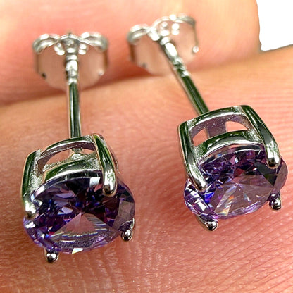 Amethyst Stud Earrings 5mm 925 Sterling Silver Round CZ