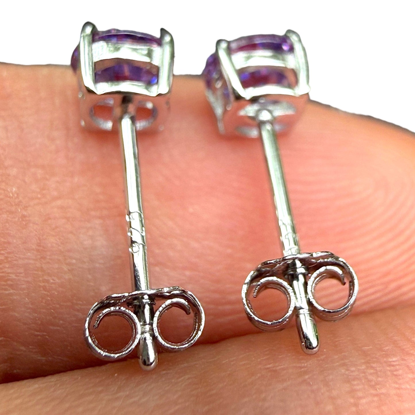 Amethyst Stud Earrings 5mm 925 Sterling Silver Round CZ